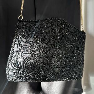 Vintage Black Beaded Evening Bag